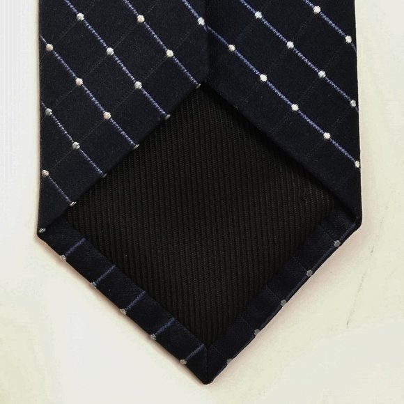 Geoffrey Beene Navy Neck Tie 100% Silk Handmade Geometric Blue Check - Picture 5 of 6